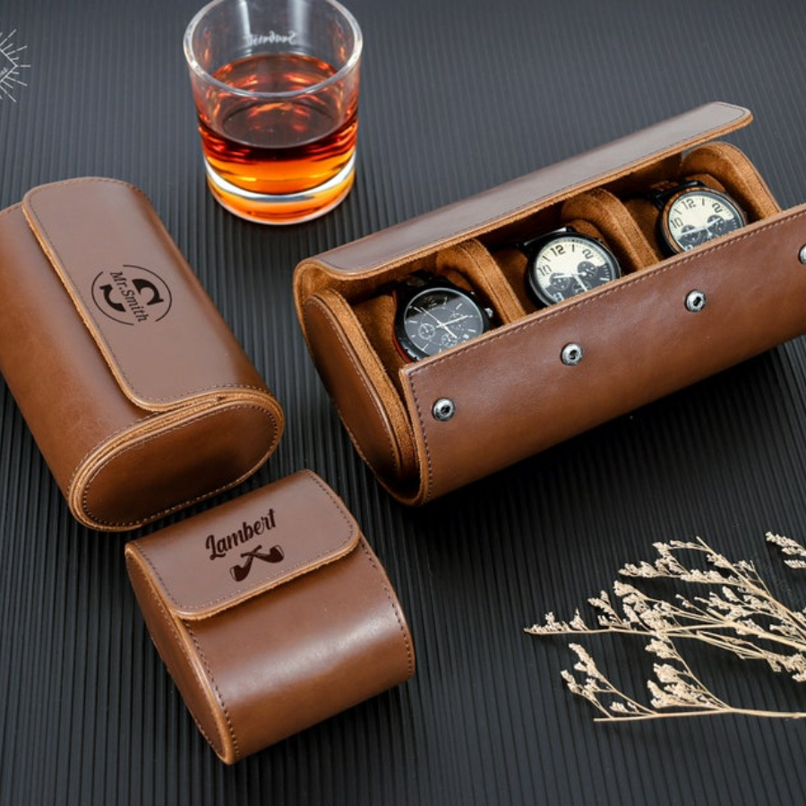 Custom Personalized Faux Leather Watch Box, Ideal Gift for Him